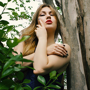 Kylie Grace Model Blue Slip Under Tree
